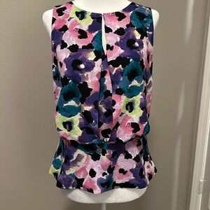 Ann Taylor Floral Blouse, Gorgeous Colors, Purple Pink Yellow Blue, Size 4